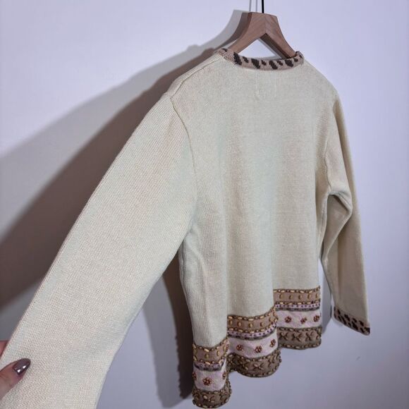 STORYBOOK KNITS Vintage Sweater /Cardigan NEW BEIGE W/Pink Roses BEADING Large - Picture 11 of 16